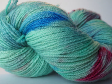 Hand dyed 4 ply Monte Rosa jade, scarlet and blue fingering sock yarn One Creative Cat