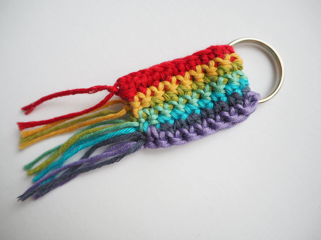Rainbow key ring, handmade crochet One Creative Cat