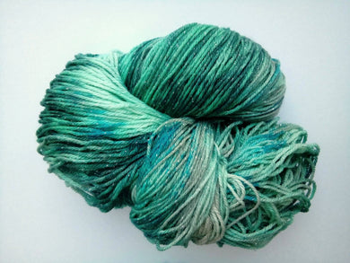 Hand dyed 4ply Lac Carré green sparkles sock yarn One Creative Cat