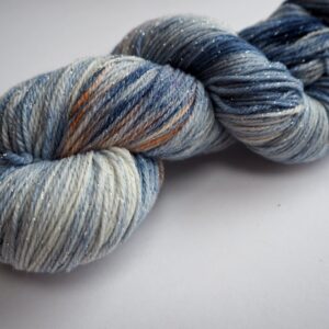 hand dyed yarn in grey and peach