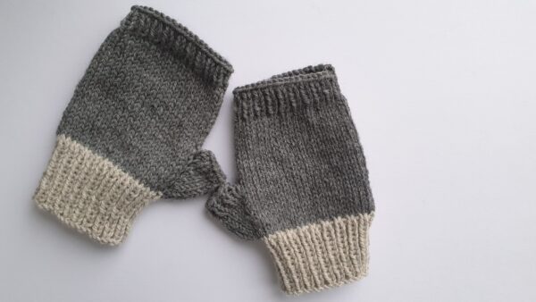 grey hand knitted fingerless gloves