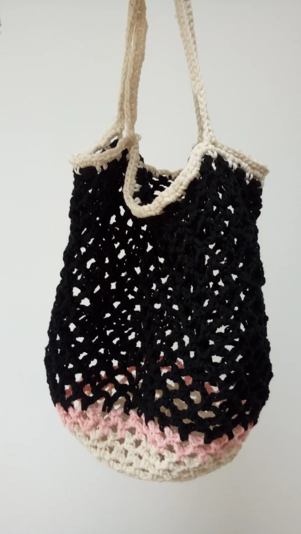 black and pink crochet bag